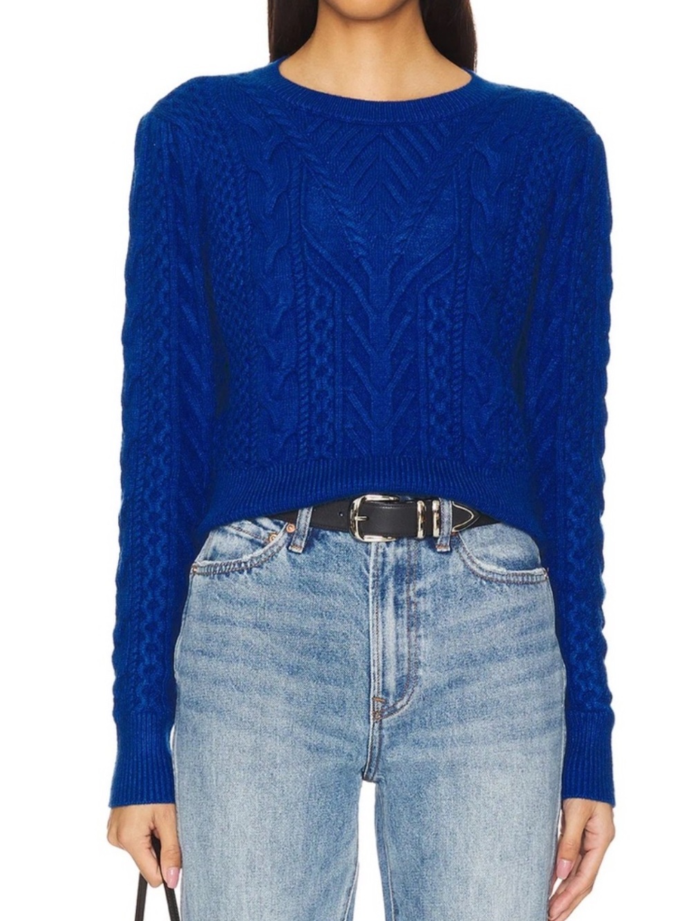 Favorite Daughter Esther Cable Knit Crewneck Sweater – Sapphire Blue